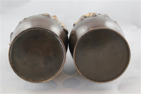 A pair of Japanese parcel gilt bronze baluster vases, 19th century, 36.7cm